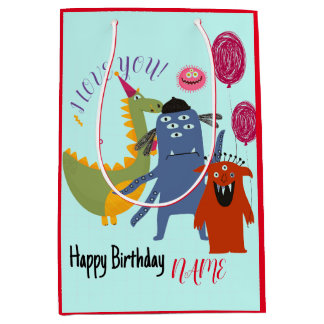 INDIVIDUELLE NAME UND TEXT-GLÜCKLICHES MONSTER-GIF MITTLERE GESCHENKTÜTE