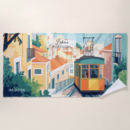 Individuelle Name und Text Lissabon Portugal Strandtuch (Vorderseite)
