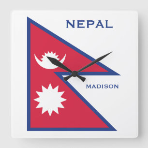 Individuelle Name- und Text-Nepal-Flagge Quadratische Wanduhr