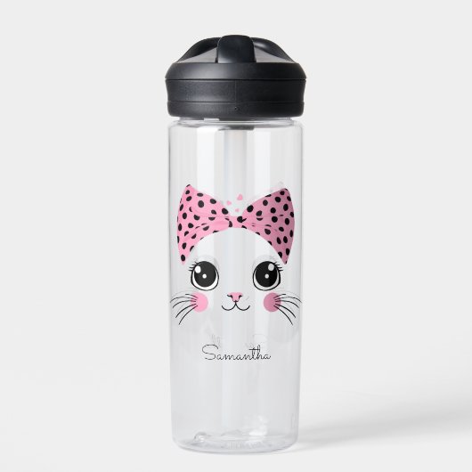 Individuelle Name und Text Niedliche Katze Trinkflasche (Vorderseite)