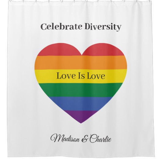 Individuelle Name und Text-Regenbogenherz Duschvorhang (Vorderseite)
