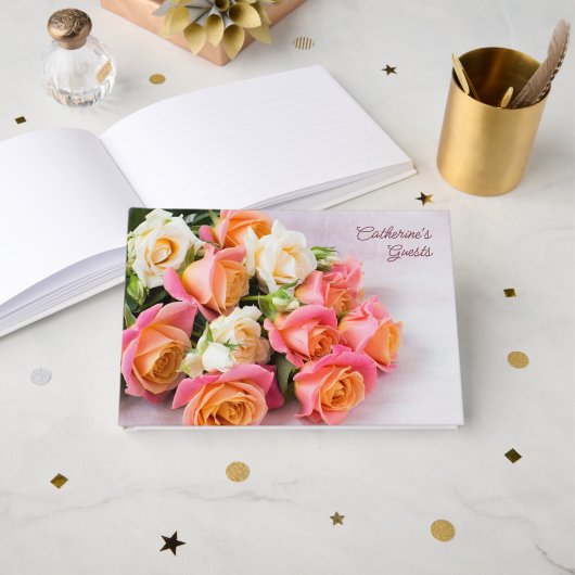 Individuelle Name und Text Rosa und Weiß Gästebuch (Vorderseite Offen)