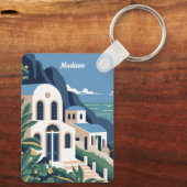 Individuelle Name und Text Santorini Griechenland Schlüsselanhänger (Rückseite)