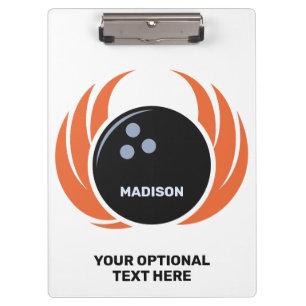 Individuelle Name- und Textbowling mit Flammen Klemmbrett