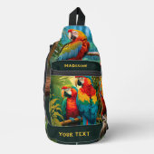 Individuelle Name- und Textfarbenfrohe Papageien Crossbody Bag (Vorderseite)
