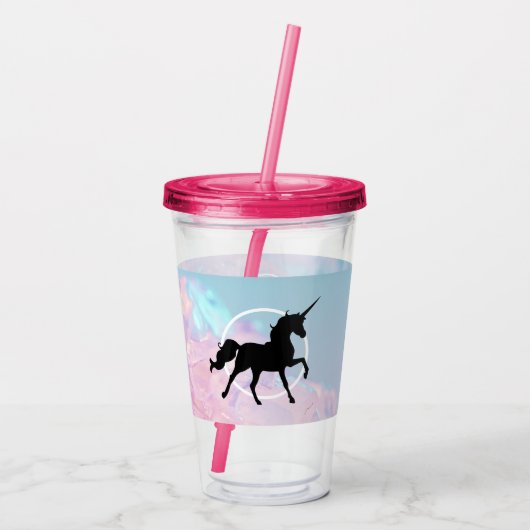 individuelle Name unicorn Tumblers mit Stroh auf k Acryltrinkbecher (Rückseite)
