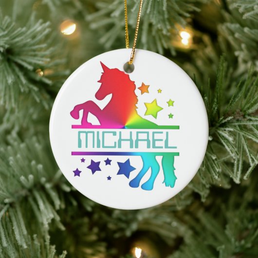 Individuelle Name Unicorn Weihnachtsbaum Keramik Ornament (Baum)