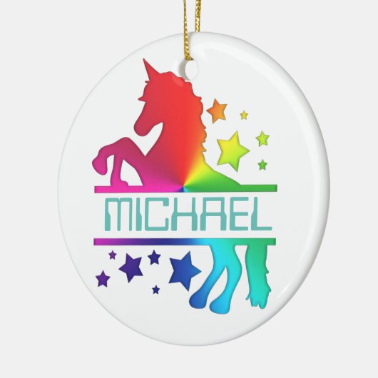Individuelle Name Unicorn Weihnachtsbaum Keramik Ornament (Links)