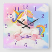 Individuelle Name Unicorn Wolken Sparkle Quadratische Wanduhr (Vorderseite)