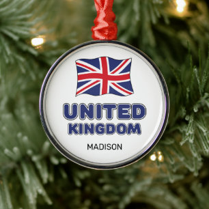 Individuelle Name United Kingdom Flag Ornament Aus Metall