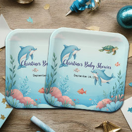 Individuelle Name unter der Sea Baby Dusche Pappteller
