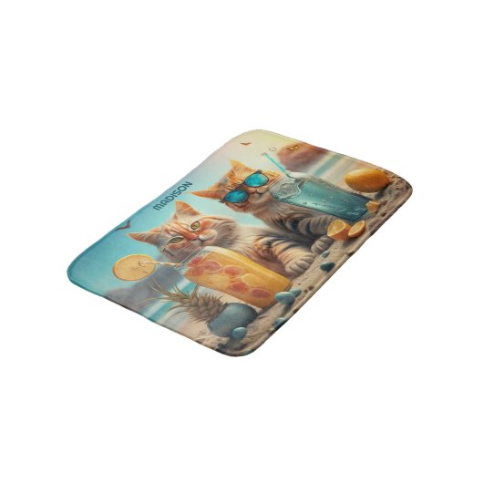 Individuelle Name Urlaub Katzen Badematte (Schrägansicht)