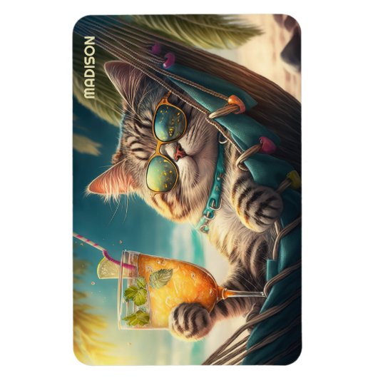 Individuelle Name Vacation Cat Magnet (Vertikal)