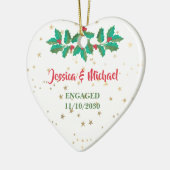 Individuelle Name Verlobt Red Green Holly Keramik Ornament (Links)
