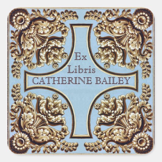 Individuelle Name Verzierte Viktorianische Ex-Libr Quadratischer Aufkleber (Vorderseite)