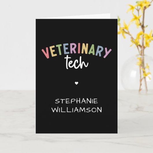 Individuelle Name Veterinary Tech | Tierarzt Karte (Gelbe Blume)
