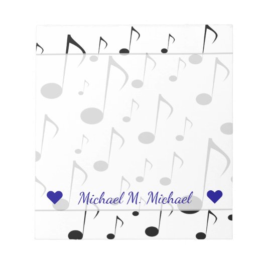 Individuelle Name + Viele Beispiele für musikalisc Notizblock (Vorderseite)