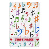 Individuelle Name Viele farbenfrohe Musiknoten und Mini Klemmbrett (Rückseite)