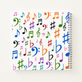 individuelle Name Viele farbenfrohe Musiknoten und Notizbuch (Rückseite)