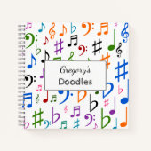 individuelle Name Viele farbenfrohe Musiknoten und Notizbuch (Vorderseite)