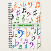 Individuelle Name Viele farbenfrohe Musiknoten und Planer (Vorderseite)