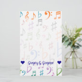Individuelle Name; Viele farbige Musiknote und Sym Briefpapier (Stehend Vorderseite)