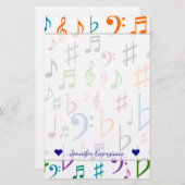 Individuelle Name; Viele farbige Musiknote und Sym Briefpapier (Vorne/Hinten)