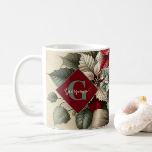 Individuelle Name Vintag Watercolor Poinsettia Bou Kaffeetasse