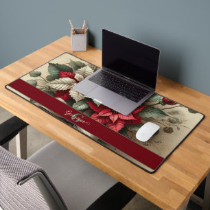 Individuelle Name Vintag Watercolor Poinsettia Bou Schreibtischunterlage
