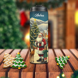 Individuelle Name Vintage Weihnachtsvorstellung Thermosbecher