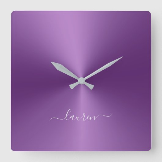 Individuelle Name Violet Metallic Style Acrylic Quadratische Wanduhr (Vorderseite)