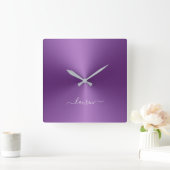 Individuelle Name Violet Metallic Style Acrylic Quadratische Wanduhr (Zuhause)