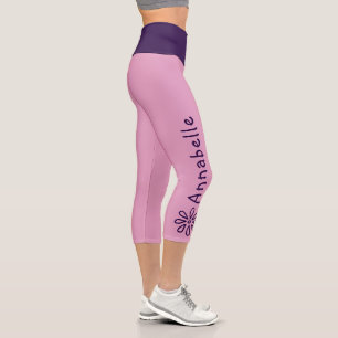 Individuelle Name - Violett Blume Doodle - Solid r Capri Leggings