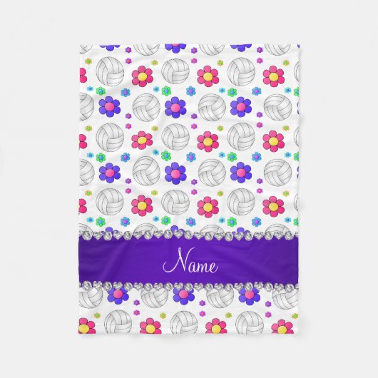 Individuelle Name-Volleyball-Regenbogen-Blume Fleecedecke (Vorderseite)
