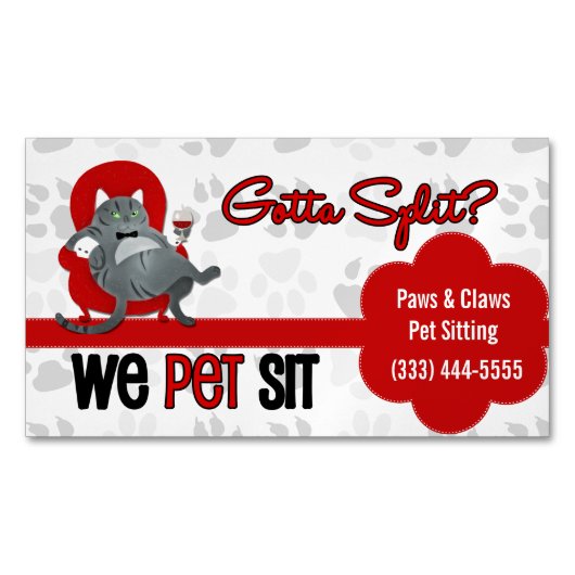 Individuelle Name von Pet Sitter Funny Gray Cat Magnetische Visitenkarte (Vorderseite)
