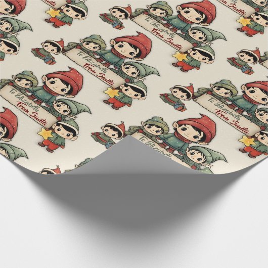 Individuelle Name von Santa Elves Geschenkpapier (Ecke)