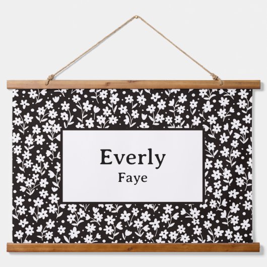Individuelle Name Wanddekor Schwarz-Weiß-Blume Wandteppich Mit Holzrahmen (Vorne)