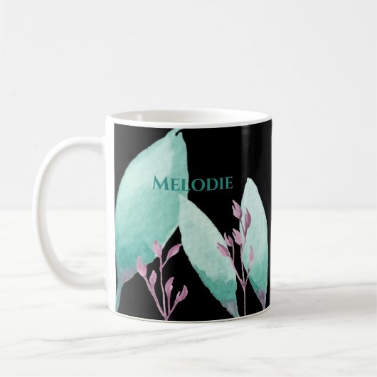 Individuelle Name Wasserfarbe Botanische Aquamarin Kaffeetasse (Links)