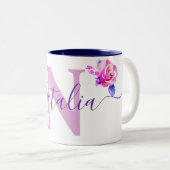 Individuelle Name Wasserfarbe Lila Rose Floral Nat Zweifarbige Tasse (VorderseiteRechts)