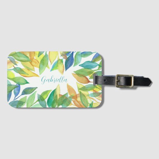 Individuelle Name Wasserfarben-Blätter Gepäckanhänger (Vorderseite (Horizontal))