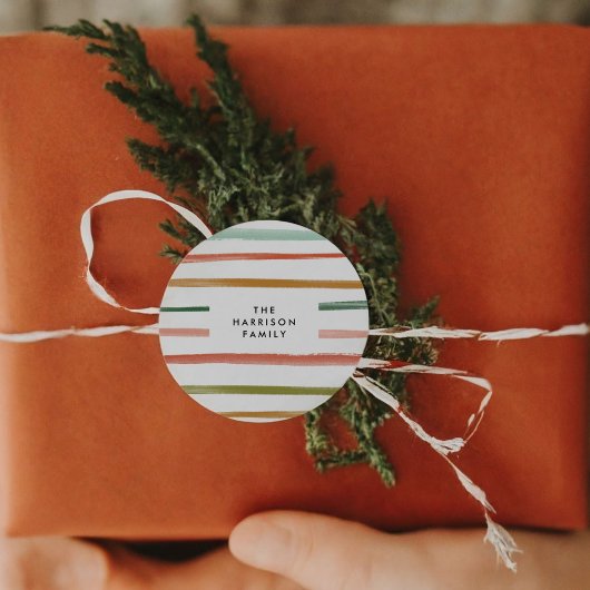 Individuelle Name Wasserfarben Streifen Runder Aufkleber