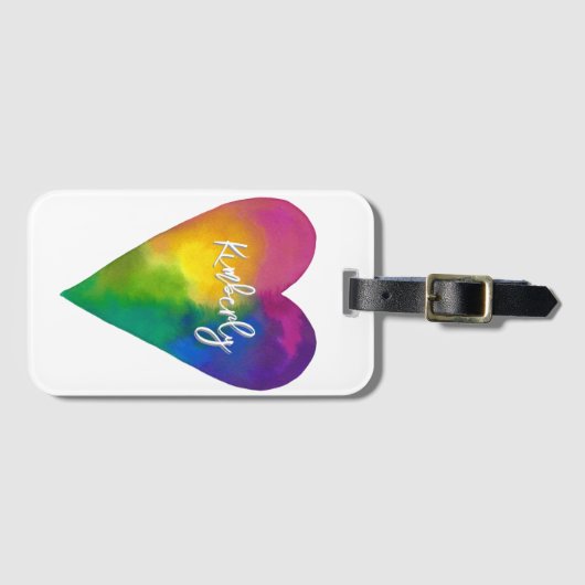 Individuelle Name Wasserfarbenherz Gepäckanhänger (Vorderseite (Horizontal))