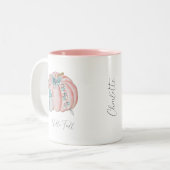 Individuelle Name Watercolor Blue Pink Pumpkin Her Zweifarbige Tasse (Vorderseite Links)