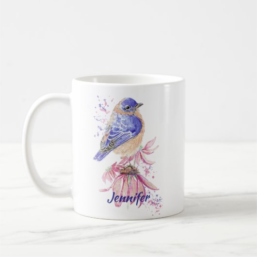 Individuelle Name Watercolor Bluebird Garden Bird Kaffeetasse (Links)