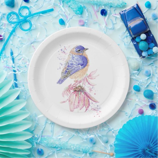 Individuelle Name Watercolor Bluebird Garden Bird Pappteller (Party)