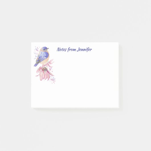 Individuelle Name Watercolor Bluebird Garden Bird Post-it Klebezettel (Vorderseite)