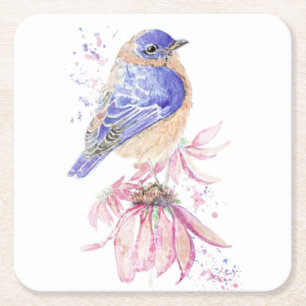 Individuelle Name Watercolor Bluebird Garden Bird  Rechteckiger Pappuntersetzer