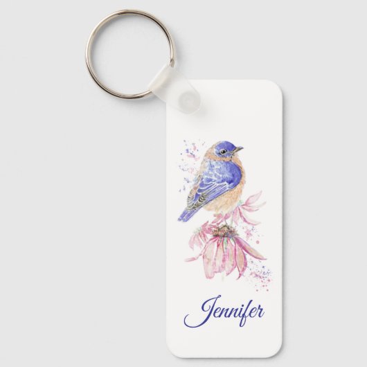Individuelle Name Watercolor Bluebird Garden Bird  Schlüsselanhänger (Vorderseite)