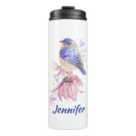 Individuelle Name Watercolor Bluebird Garden Bird  Thermosbecher