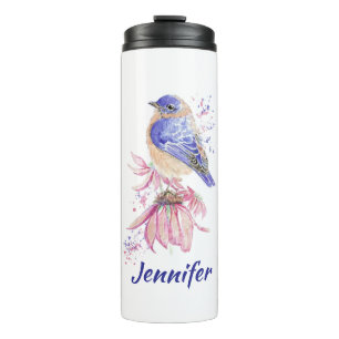 Individuelle Name Watercolor Bluebird Garden Bird Thermosbecher